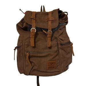 Augur Strauss Jans Brown Canvas Leather Boho Backpack Drawstring Hiking Bag